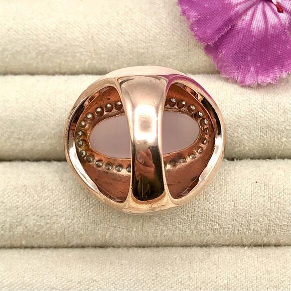 DBJ Dee Berkley Cocktail Right Hand Ring Chunky Pink Enamel Pave Halo Statement - Picture 8 of 16